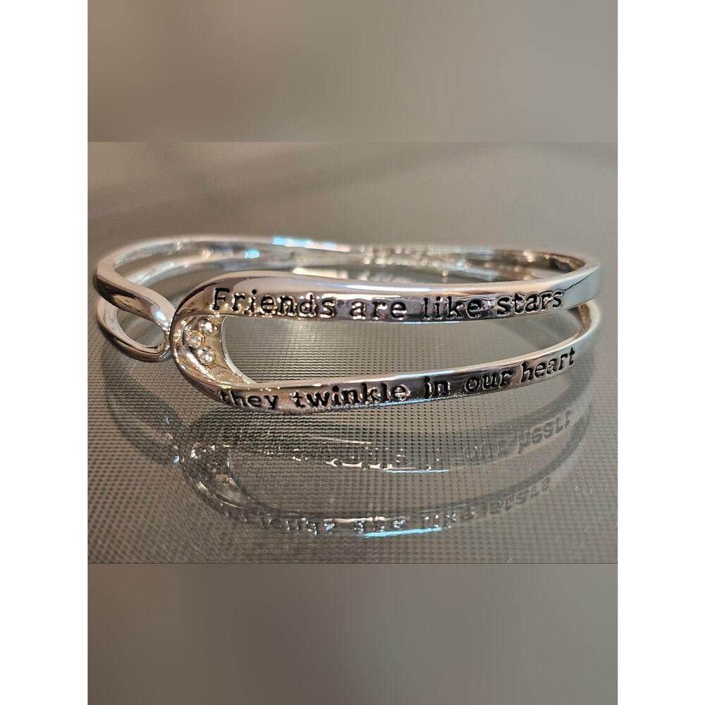 Inspirational Silver Tone Friendship Cuff Bracelet